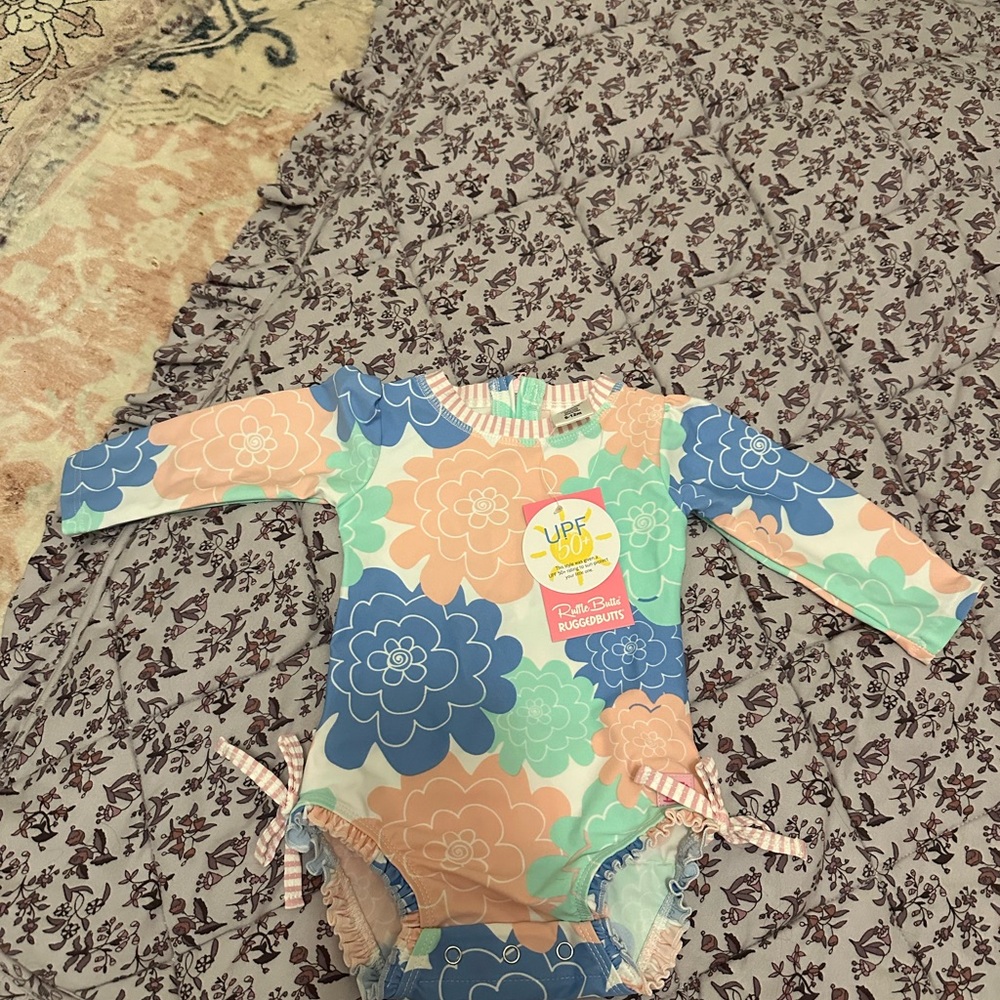 RuffleButts Floral Long Sleeve Swimsuit